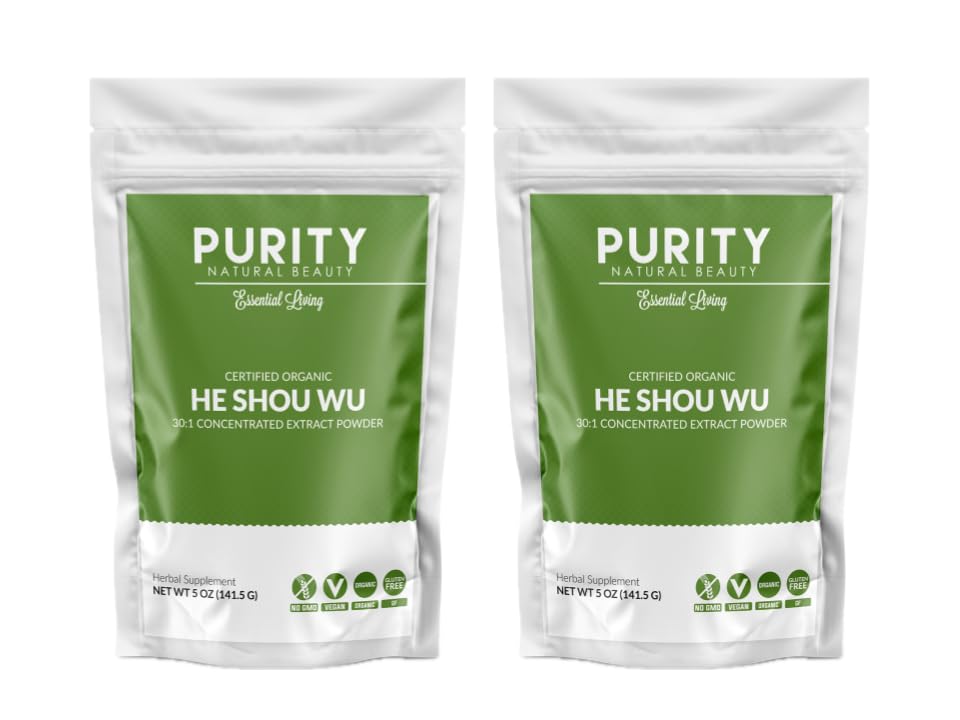 Certified Organic He Shou Wu - Large 5oz Bag of 30:1 Concentrated-Fo-ti - Organic Foti Extract- Fo ti He Shou Wu Organic (Pack of 2-10 Ounces)