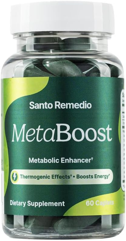 Santo Remedio MetaBoost, dieta-osagaia, Metabolic Enhancer, efektu termogenesiko bat ematen du, Calorie Burn, Tea Berdea (Temogenikoa), Kromoa eta Kalciuma, 60 Tablet, Begetariarra