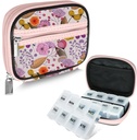 Serfeymi Weekly Travel Pill 주최자 Pill Case for Purse with Removable 7 Day Pill Box, 의학, 비타민, 보충교재를위한 유행 여행 의학 주최자 Pill Container - Bloom 03 + Pill Box