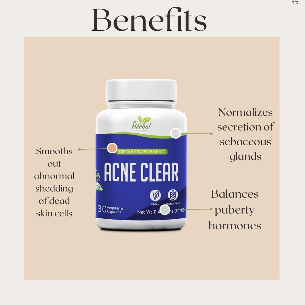 Acne Clear - Pillole d'acne Pelle chiara - Trattamento dell'acne - Cleanse & Detoxify - Integratori Anti-Acne per Uomini, Donne & adolescenti - Pillole d'acne ormonale e cistico - Integratore naturale al 100%