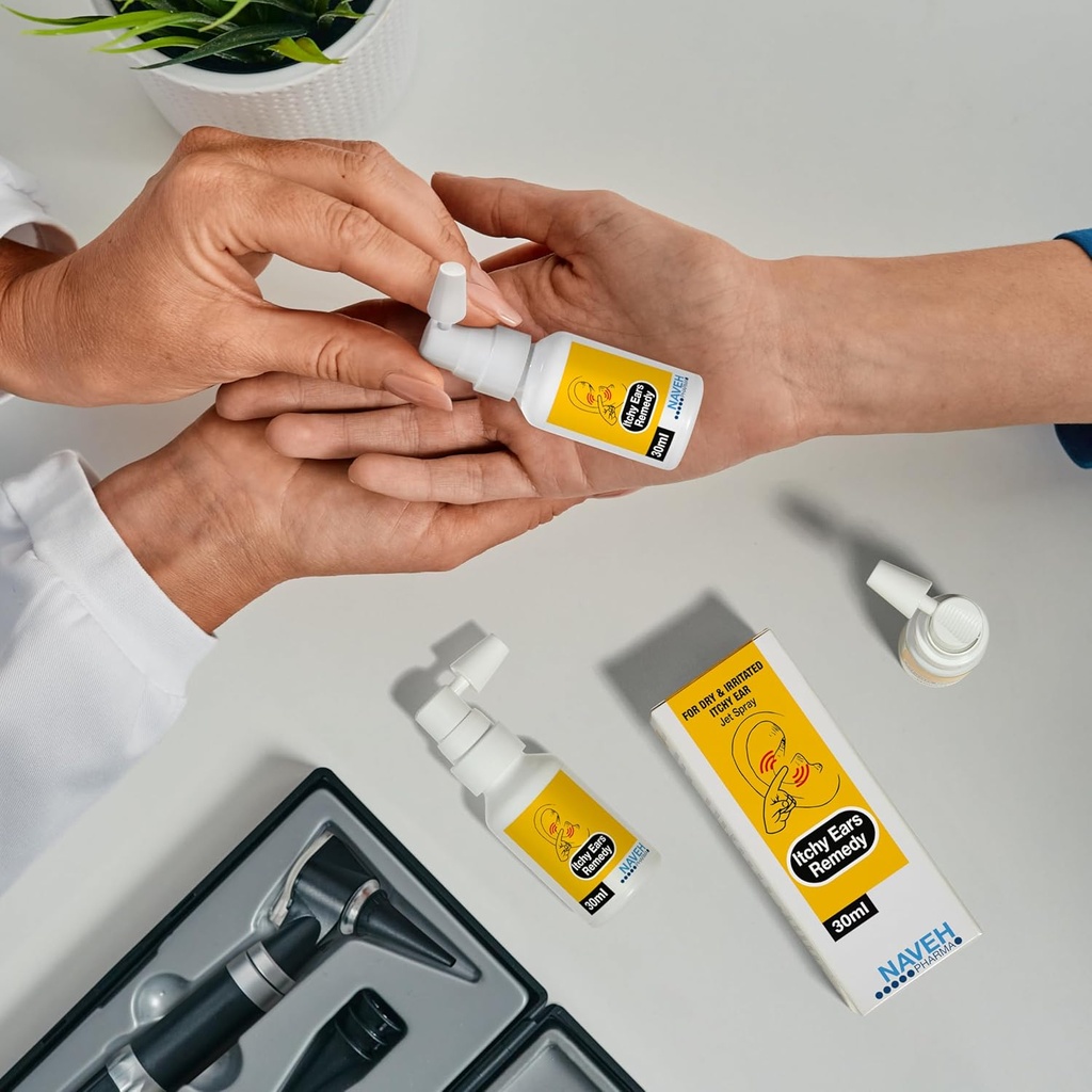 NAVEH PHARMA Itchy Ears Remedy Ear Cleaning and Itch Relief | Лечит все причины зуд уха | Реактивный спрей для лечения экземы и закупорки уха (2Fl Oz + 0,5 Fl Oz)