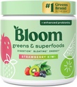 Bloom Nutrition Greens og Superfoods Powder for fordøjelsessygdomme, Green Powder, fordøjelsesenzymer, probiotika, Spirulina, Chlorella for Bloating & Gut Support, Green Juice, 30 SVG, Jordbær Kiwi