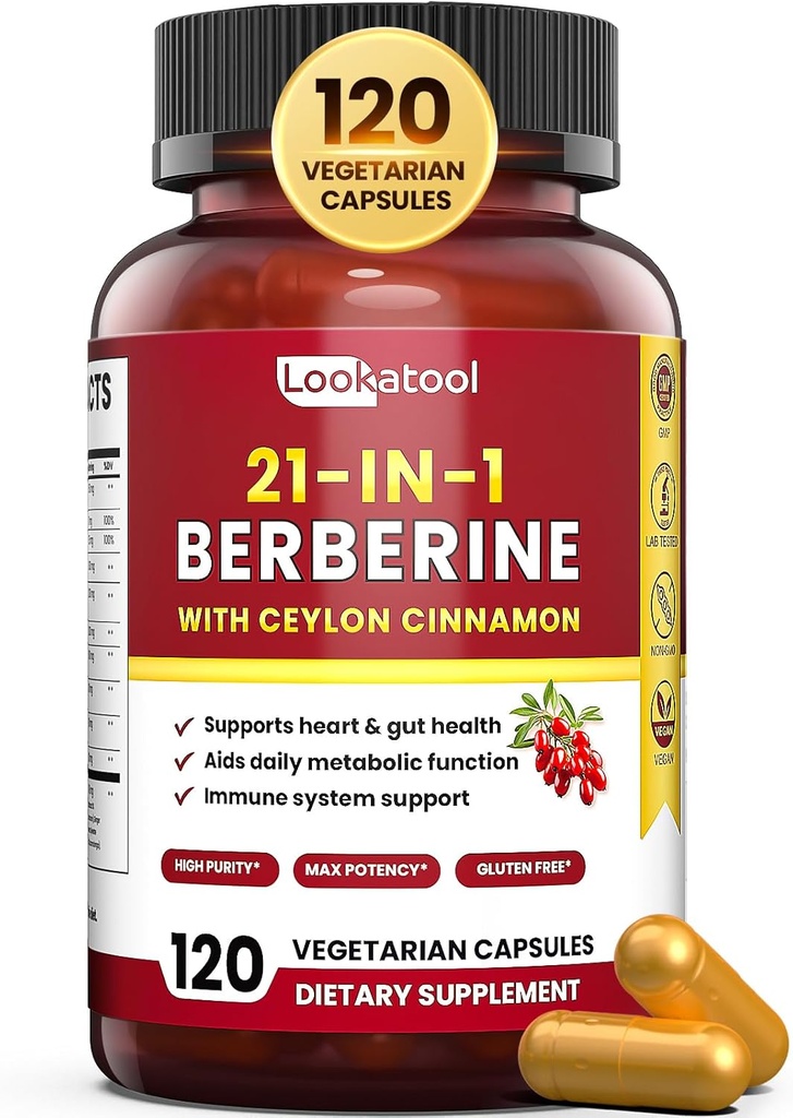 21-in-1 Berberine Supplement with Ceylon Cinnamon - Organic Berberine HCL Phytosome, 5X Higher Absorption for Metabolism Support 120 Capsules