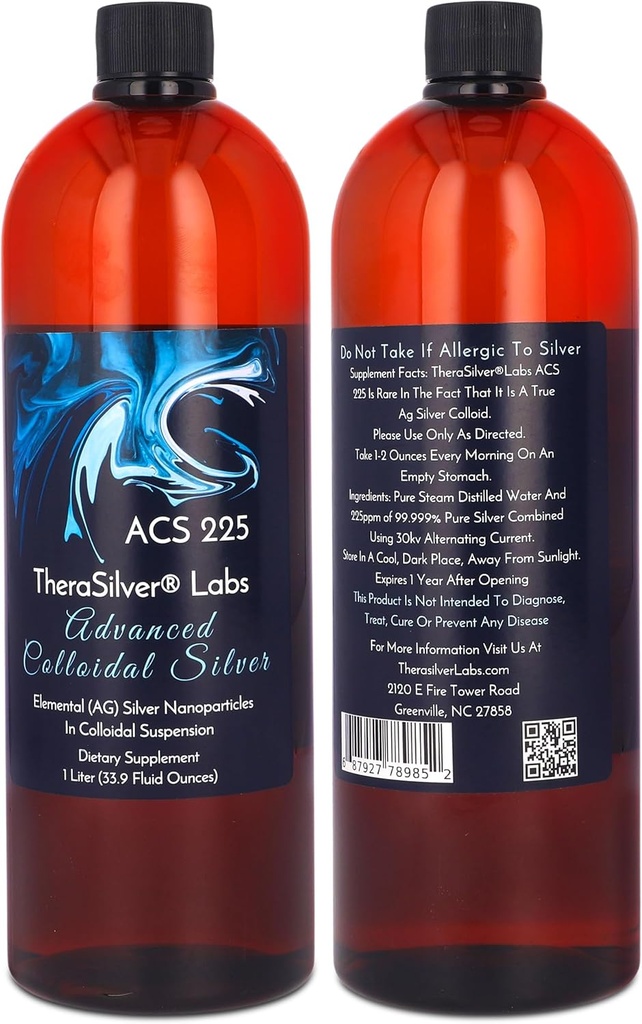 TheraSilver-TheraSilver Labs ACS 225-Advanced Colloidal Silver Liquid-225 PPM-Pure Bioactive Nano Partículas para Immune Support-32 Oz-Family Tamaño