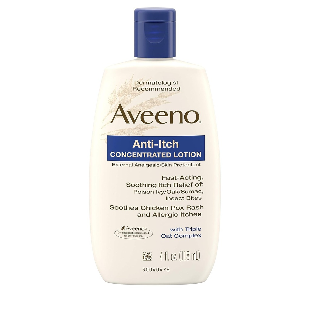 Aveeno Anti- Itch Terkonsentrasi Lotion dengan Calamine dan Triple Oat Complex, Skin Protectant untuk Relief Cepat Akting Itch dari Poison Ivy, Insect Bites, Chicken Pox, dan Allergic Itches, 4 fs. oz