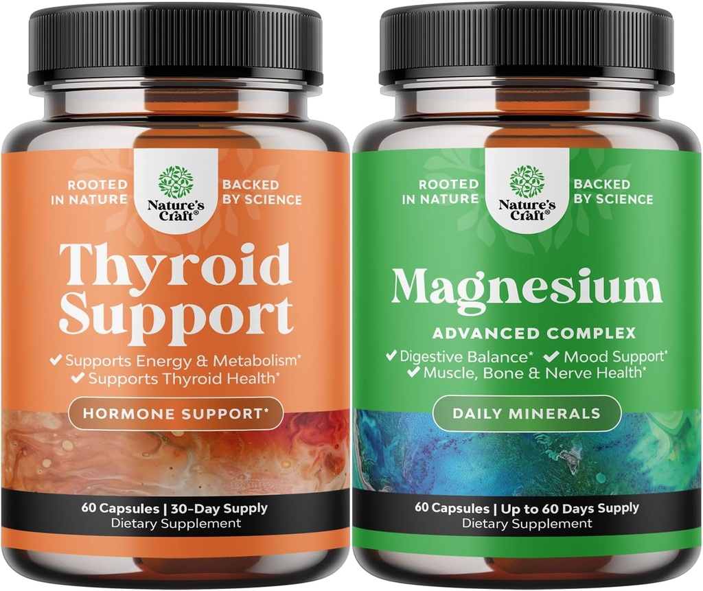 Bundle of Herbal Thyroid Support Complex and High Absorption Magnesium Complex - Підвищена енергія для Thyroid Здоров'я - з Magnesium Oxide для Sleep Stomach Дайджест і Mood Support