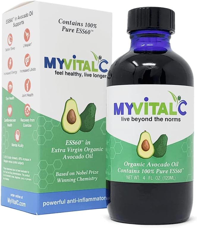 MyVitalC aceite de aguacate orgánico - suplemento de antioxidantes ESS60 puro - pode axudar con anti-envellecemento, lonxevidade, sono, máis enerxía - rendemento 120ML
