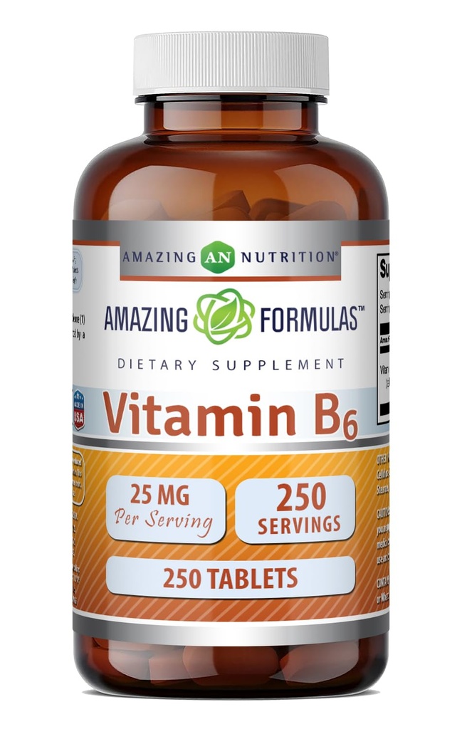 Amazing Formulas Vitamin B6 Pyridoxine 25mg 250 Tablets Supplement | Non GMO | Gluten Free | Made in USA