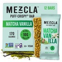 Barres protéinées croustillantes de Mezcla Puff, barres protéinées sans gluten et végétaliens, 10g de protéines, Alt pour le riz croustillant, barres Granola et barres de petit déjeuner, collations saines pour les adultes, Matcha Vanilla, 12 Pack