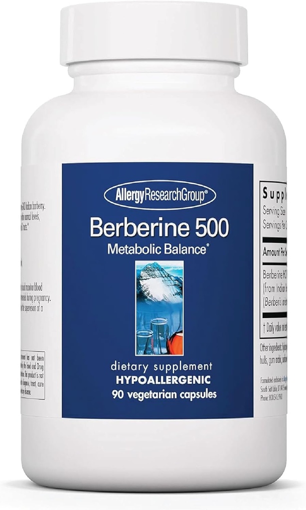 过敏性研究组 Berberine 500mg 补充 - 多面元素支持,支持健康胆固醇,印度巴贝利根,伪麻黄素,蔬菜卡普苏莱斯 - 90 Counter