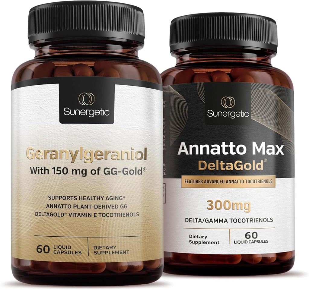 Premium Geranylgeraniol Plus Annatto Max DeltaGold - for hjerte sundhed, sund aldring, immunforsvar & Samlet wellness - Geranylgeraniol 60 kapsler - Annatto Max 60 kapsler