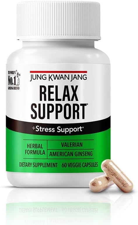 JUNG KWAN JANG Relaxați-vă cu Root Valerian (1000mg) și American Ginseng (143mg) pentru Relaxare Suport și Somn Mai Bun, 60 Capsule Herbal pentru bărbați și femei