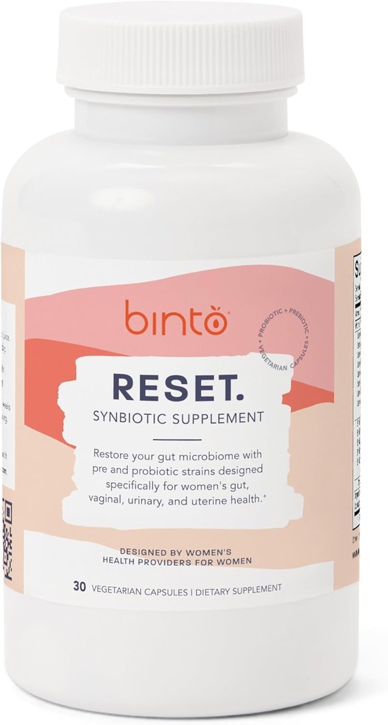 Binto Reset Synbiotic Advanced Pre and Probiotic Addition for Women - Подкрепете digivestive Health, Boosts Имунитет и Насърчаване на здравословен баланс на Gut Flora (30-дневна доставка)