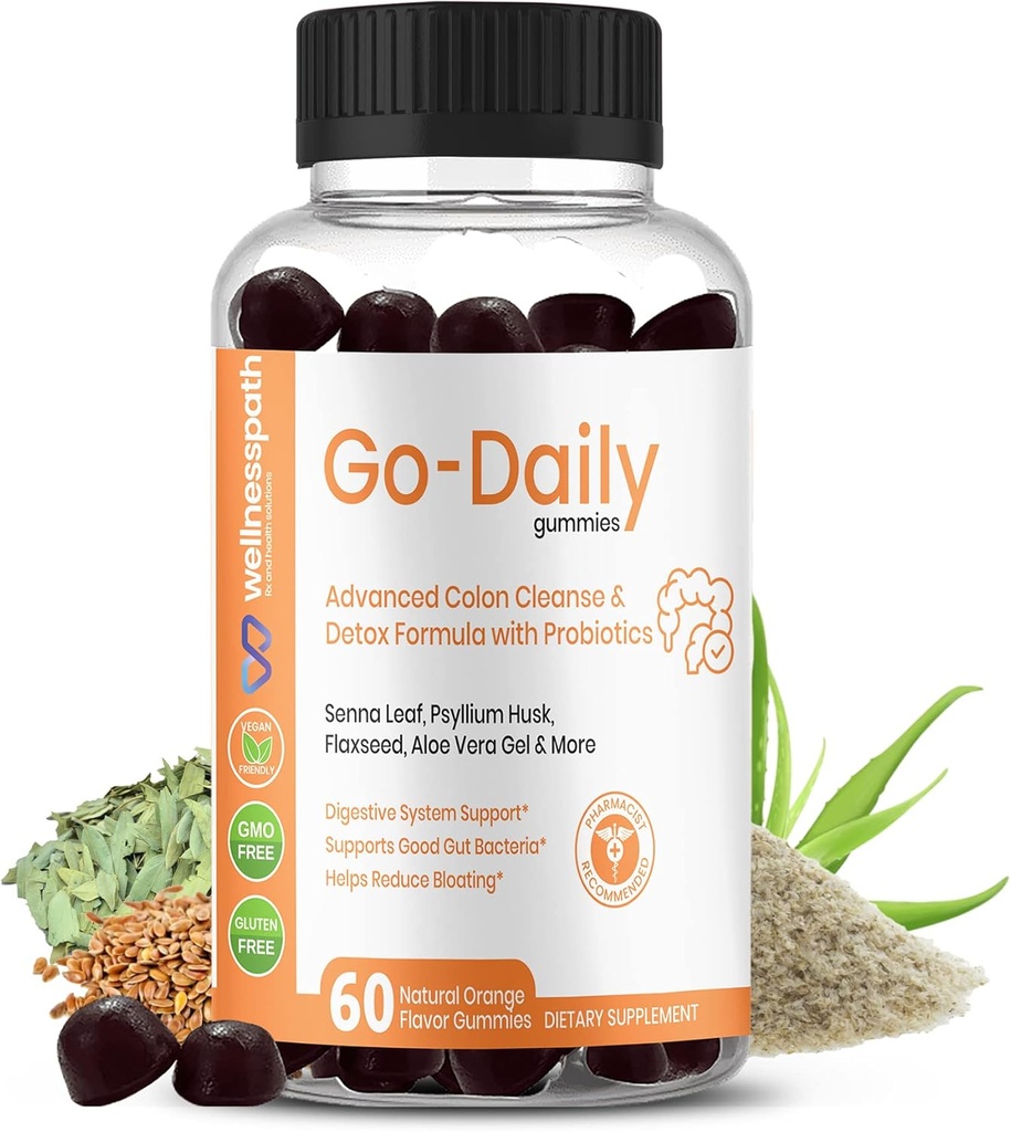 Go-Daily Advanced Colon Cleanse and Detox, Gummies probiotiques pour la santé optimale des intestins, Laxatifs pour la constipation et le gonflement, 60 Gummies - Wellnesspath Rx et Solutions de santé