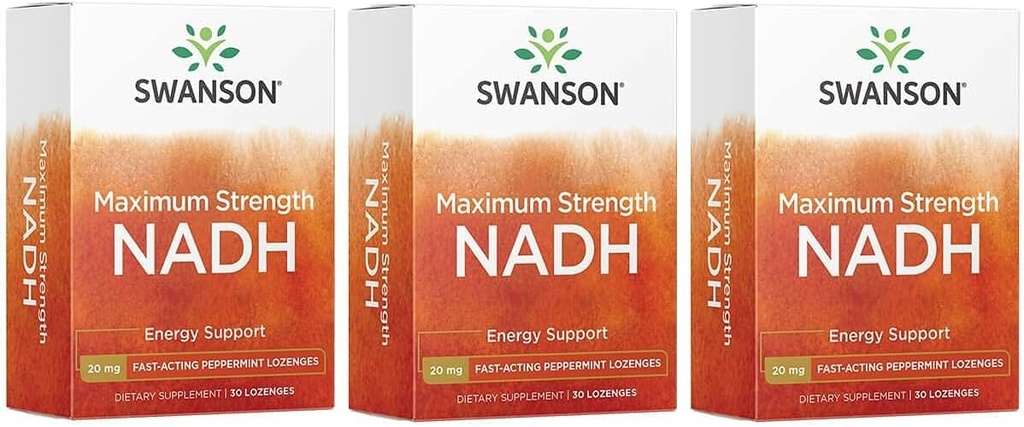 Swanson 최대 힘 NADH - 뇌 건강 및 에너지 지원을 촉진하는 빠른 행동 Peppermint Lozenges - 비타민 B3 Coenzyme 싸움 피로를 돕기 위해 - (30 정제, 20mg 각각) 3 팩