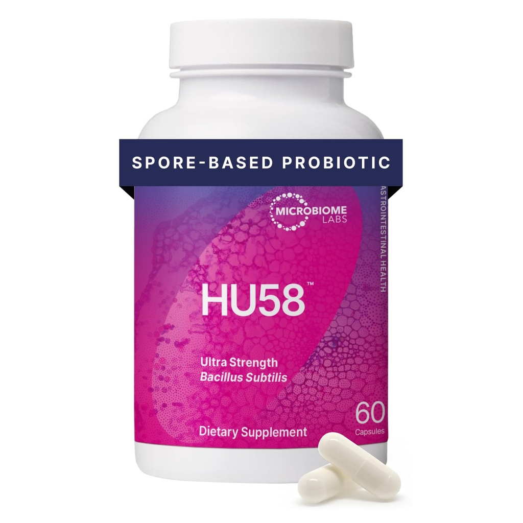 Microbiome Labs HU58 Bacillus Subtilis Probiotics for Women and Men - High Potency Spore Probiotic for Digestive Health & Immune Support - Daily Capsules with 10 Billion CFU (60 Capsules)