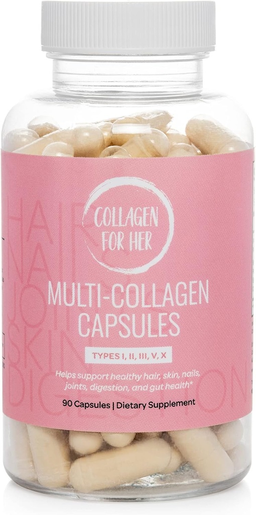 Collgen For her: Multi Colgen Capsules for Women (Ske I, II, III, V, X), Hydrolylyze Colgen Peptides, bổ sung vitamin cho tóc, da, móng tay, và hỗ trợ chung (90 ct).