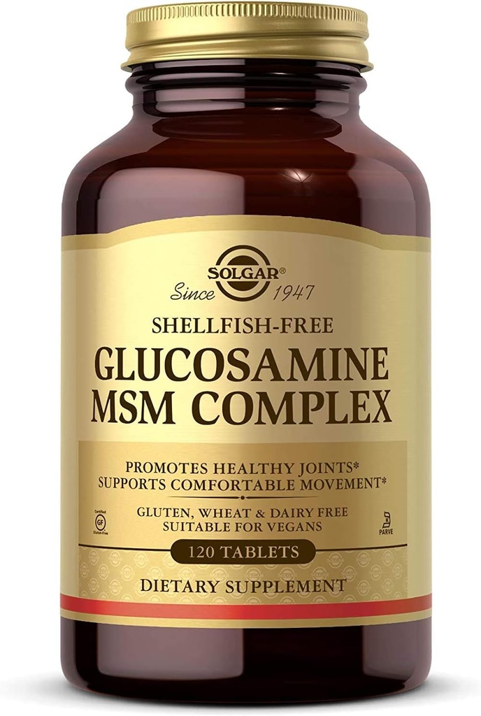 Solgar Glucosamine MSM Complex, 120 tabletta - Promotes Health Joints - Supports Range of Motion & Rugalmasság - Támogatja Collagen - Shellfish- Free - Gluten Free, Dairy Free, Kosher - 40 szerváció