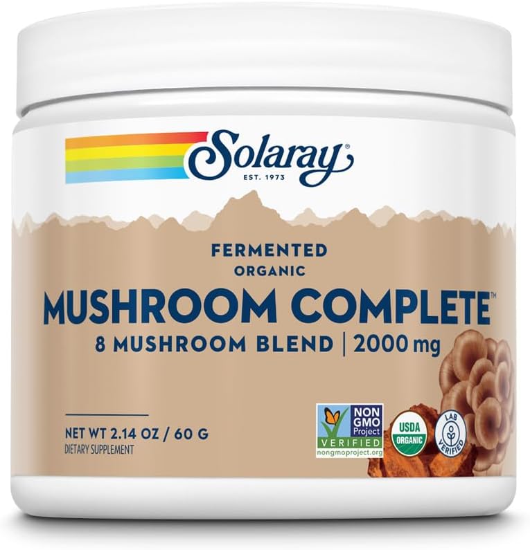 SOLARAY Fermented Organic Mushroom Complete, Powder | Gesunde Immunfunktion Unterstützung | 2,000 mg pro serv. | 60g, 30 Serv