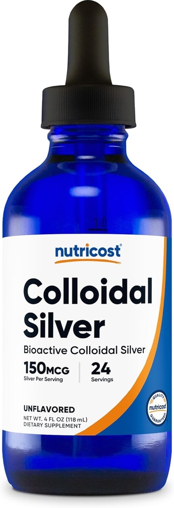 Nutricost Colloidal Silver 4oz - Cobalt Blue Glass Şişes, Bio-Active Colloidal Silver