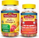 Nature Made Adult & Kids Multiвитамини Gummies Combo Pack, Multis with Vitamin C, Vitamin D3, B Витамини, Цинк, Омега 3 Fish Oil & More, Две мултивитаминни бутилки за цялото семейство