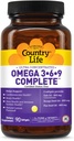 Country Life Omega 3-6-9 Suplemen Lengkap - 1.534mg Omega Fatty Acids - Mendukung Kardiovaskular, Otak, Skin & Imune Kesehatan - Disertifikasi Gluten Bebas, Non-GMO - 90 Softgels