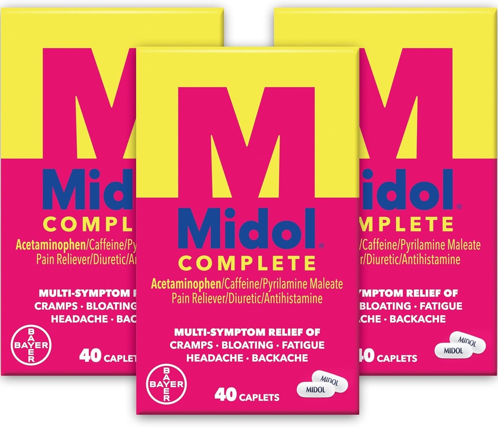 Midol teljes menstruációs fájdalomcsillapító kapcsok Acetaminophen időszakos görcsök, és menstruációs sympathiás megkönnyebbülés - 40 gróf (csomag 3) (csomagolás május Vary)