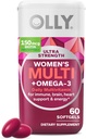 OLLY Ultra Női Multi Softgels, Teljes egészségügyi és immuntámogatás, Omega-3-ak, vas, Vitaminok A, D, C, E, B12, Napi multivitamin, 30 napos ellátás - 60 gróf