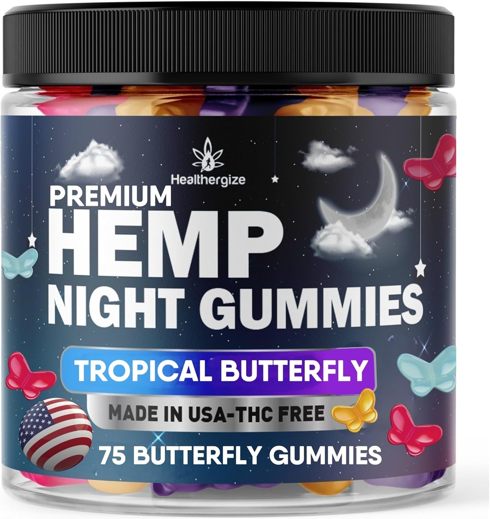 Hemp Gummies Night Time, Potency Nap Gummies, Pace şi Relaxare, Fruity Butterfly Gummy Bear Edibles, Good Mood, Calm, Restful Pattime-Natural Omega Hemp Oil-Made în Statele Unite ale Americii