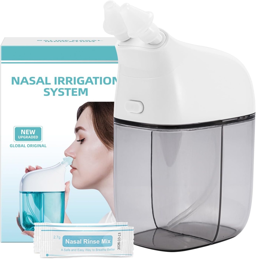 Nasal Irrigation System with 30 Saline Packets, Sinus Rinse Machine, Nose Sinus Cleaner Machine with Water Tank & Waste Collection Tank - Grey