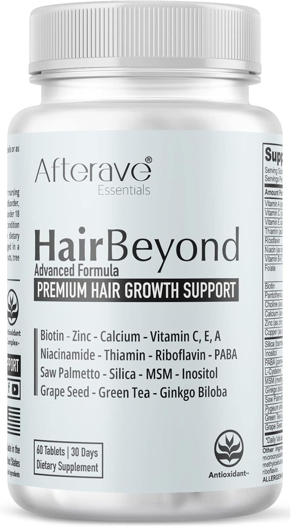 HairBeyond Fórmula avançada de crescimento do cabelo melhora a força folículo e escalpe para um crescimento mais forte, proteção contra perda de cabelo, vitamina A, C, E, B Complex Saw Palmetto Silica Zinc Cálcio Niacin Thiamin Biotin