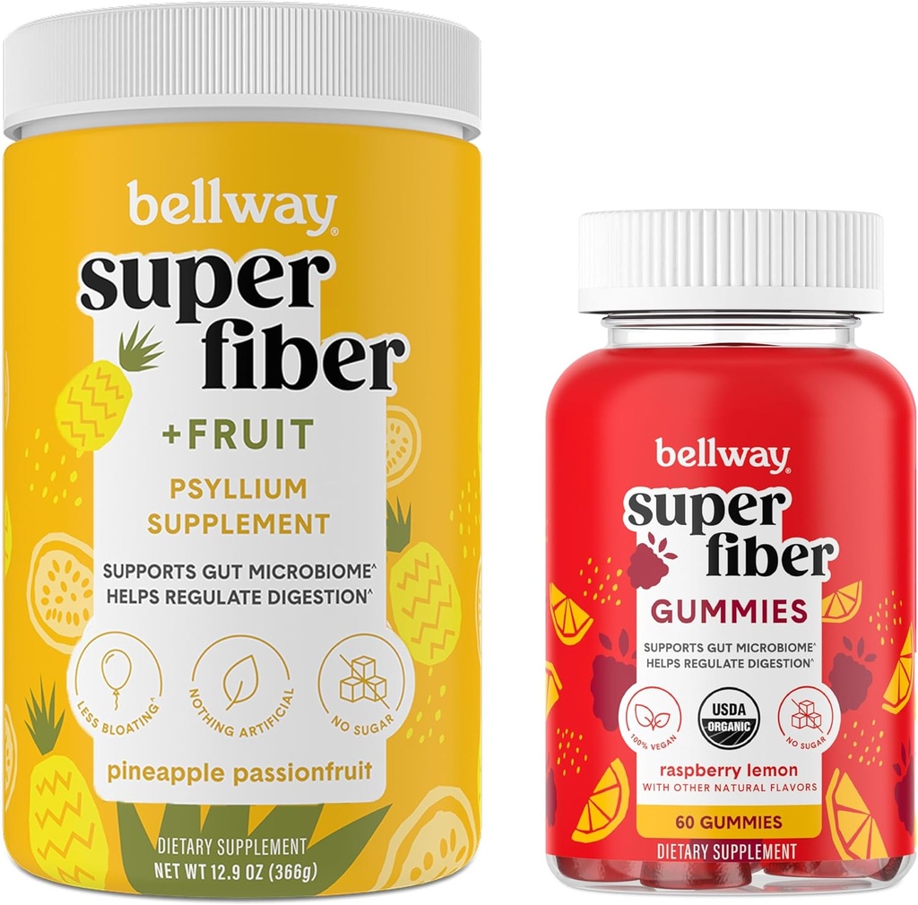 Bellway Super Fiber Powder + Плод, ананас страст плодове супер Fiber Gumies Bundle