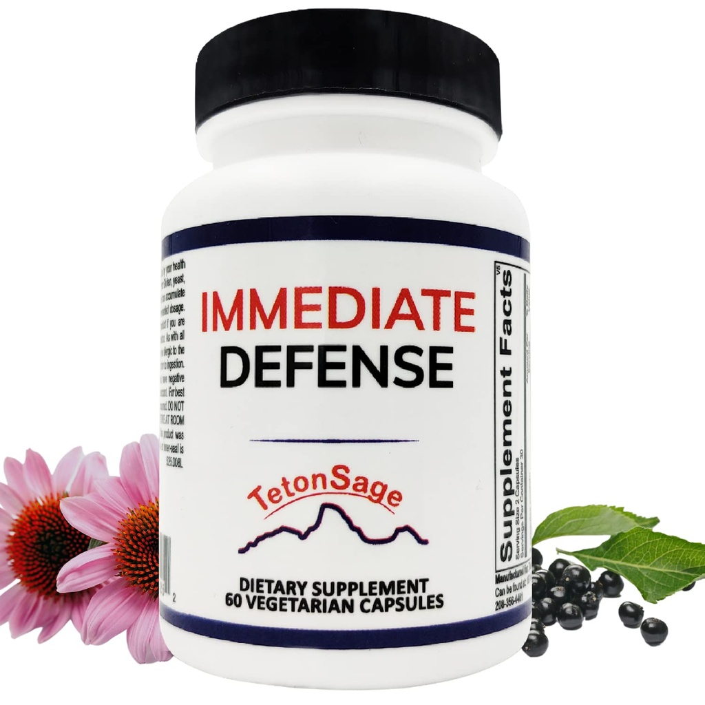 Immediate Defense Immune Support - Zinc, Black Elderberry, Echinacea, Vitamin A & C with B12, | Powerful Immunity Booster for Adults | Immune System Booster Supplement 60 Capsules