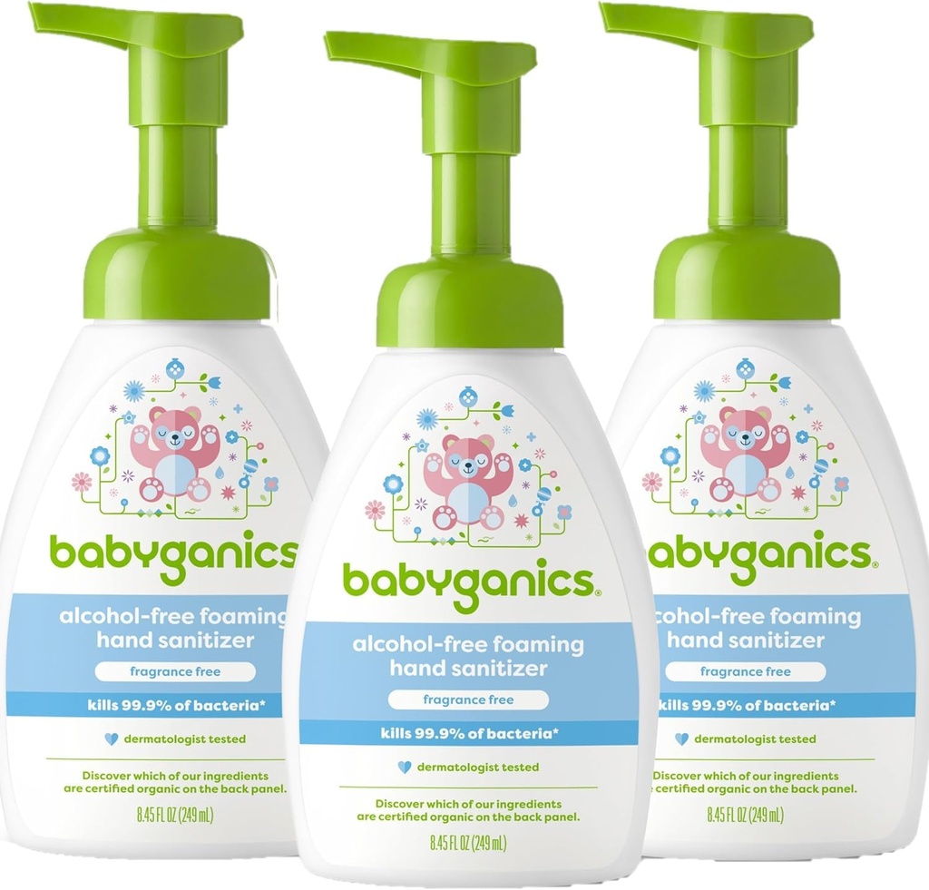 Babyganics Alkohol- Free Skummetræning Hand Sanitizer, Pumpeflaske, Duft fri, 8.45 oz, 3 Pack