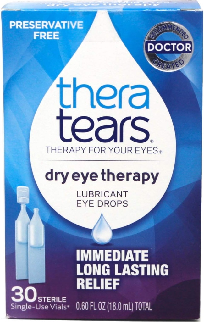 TheraTears eye drops for Dry Eyes, Dry Eye Terapie Lubricant Eyeprops, Conservative Free, 30 Conte Single-Use Vials