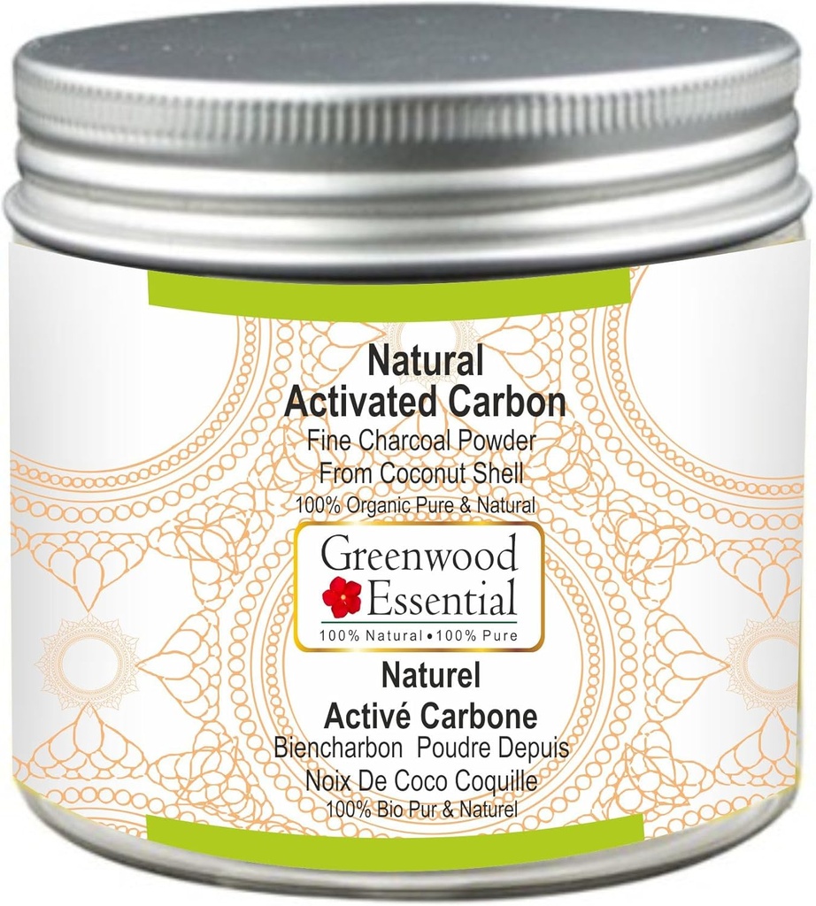 Greenwood Essential Natural Activated Carbon Fine Charcoin Powder from Coconut Shell 100% Organic Pure & Natural 100gm (3.5 oz)