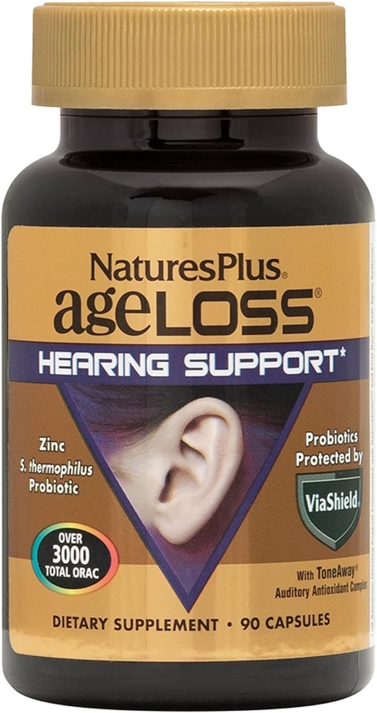 Natures Plus AgeLoss Hearing Support - 90 Capsules - Vegetariano, Senza Glutine - 30 Serve