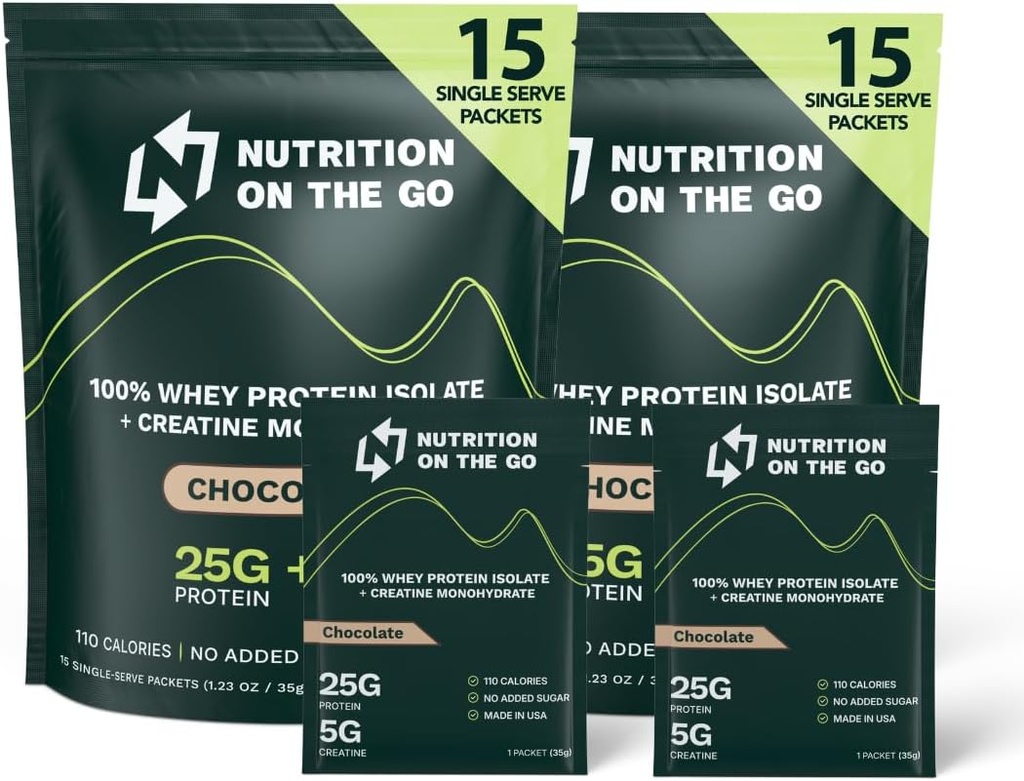 Official on the Go vay Protin Packetets with Authorine – 25g Protein + 5g Aschendine – Only-server Protin Protein Protos – ช็อกโกแลต (30-Pack)