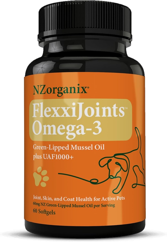 FlexxiJoints Omega-3 Hip och Joint Supplement • Green-Lipped Mussel Omega-3 Olja för hundar • 100% Nya Zeeland Green-Lipped Mussels (60 Softgels)