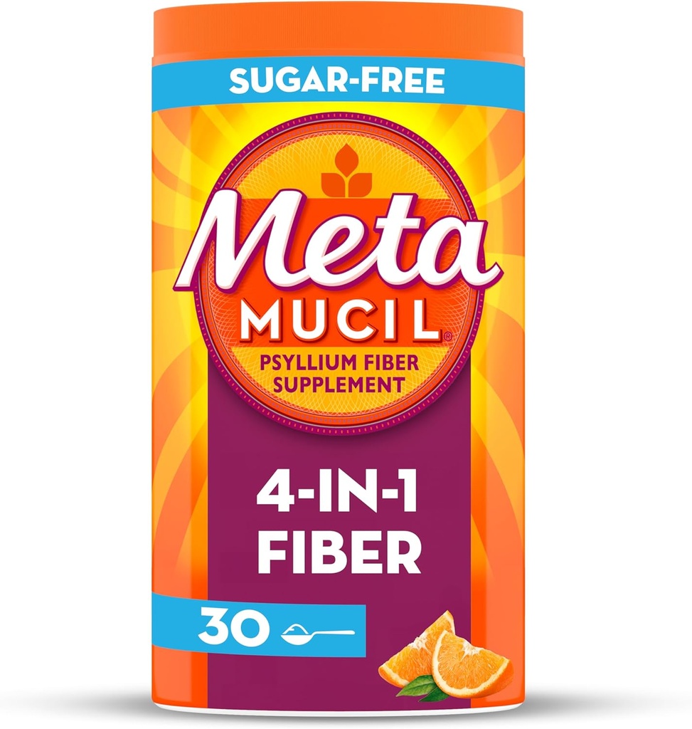 Metamucil 4 dalam 1 Daily Fiber Suplement Powder, Bubuk Fiber untuk Kesehatan Digetical dan Regularitas *, Sugar- Free, Orange, Alamiah Sourced Psyllium Fiber, 30 sendok teh