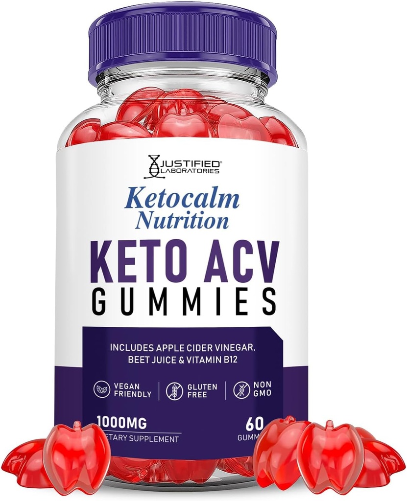 Rättfärdiga laboratorier Ketocalm Nutrition Keto ACV Apple Cider Vinegar Formulerad med Pomegranate Beet Juice Powder B12 Vegan Non GMO 60 Gummies
