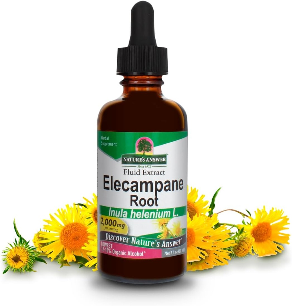 Resposta da Natureza Elecampane Root 2 onças. Baixo álcool orgânico 2000mg - Suplemento de ervas - Não OGM & Kosher - Glúten baixo álcool 100% Vegan - 2 FL Oz