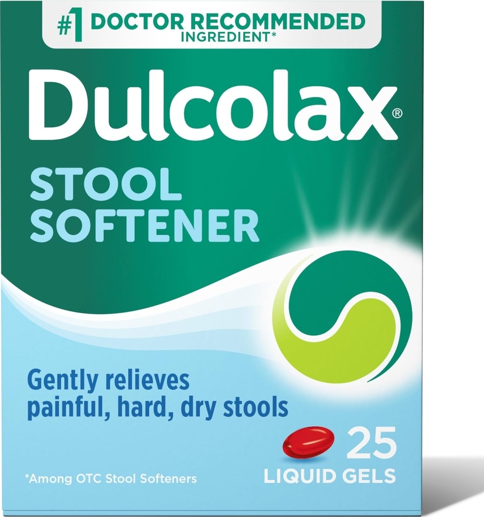 Dulcolax Stool Softener Laxative Liquid Gel Capsules, Gentle Constipation Relief for Hard, Dry Stools, Docusate Sodium 100 mg, 25 Count