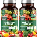 2-Pack N1N Premium Organic Green Superfood, Fruits & Vegories [28 Kuat Ingreations] Suplemen Alam dengan Alfalfa, Beet Root & Tart Cherry for Energy, Imunitas, Diffille, 120 Ct