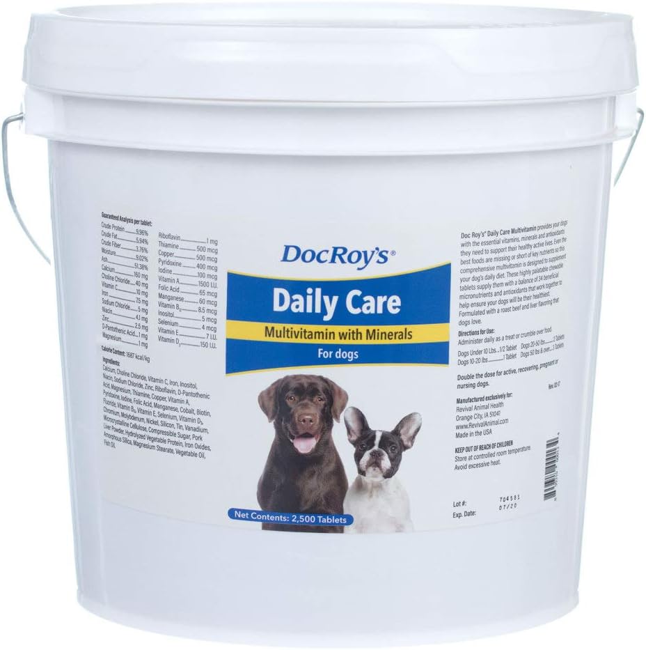 Doc Roy's dagelijkse zorg Multivitamine met mineralen voor honden- Canine Daily Health Supplement- 2500 tabletten