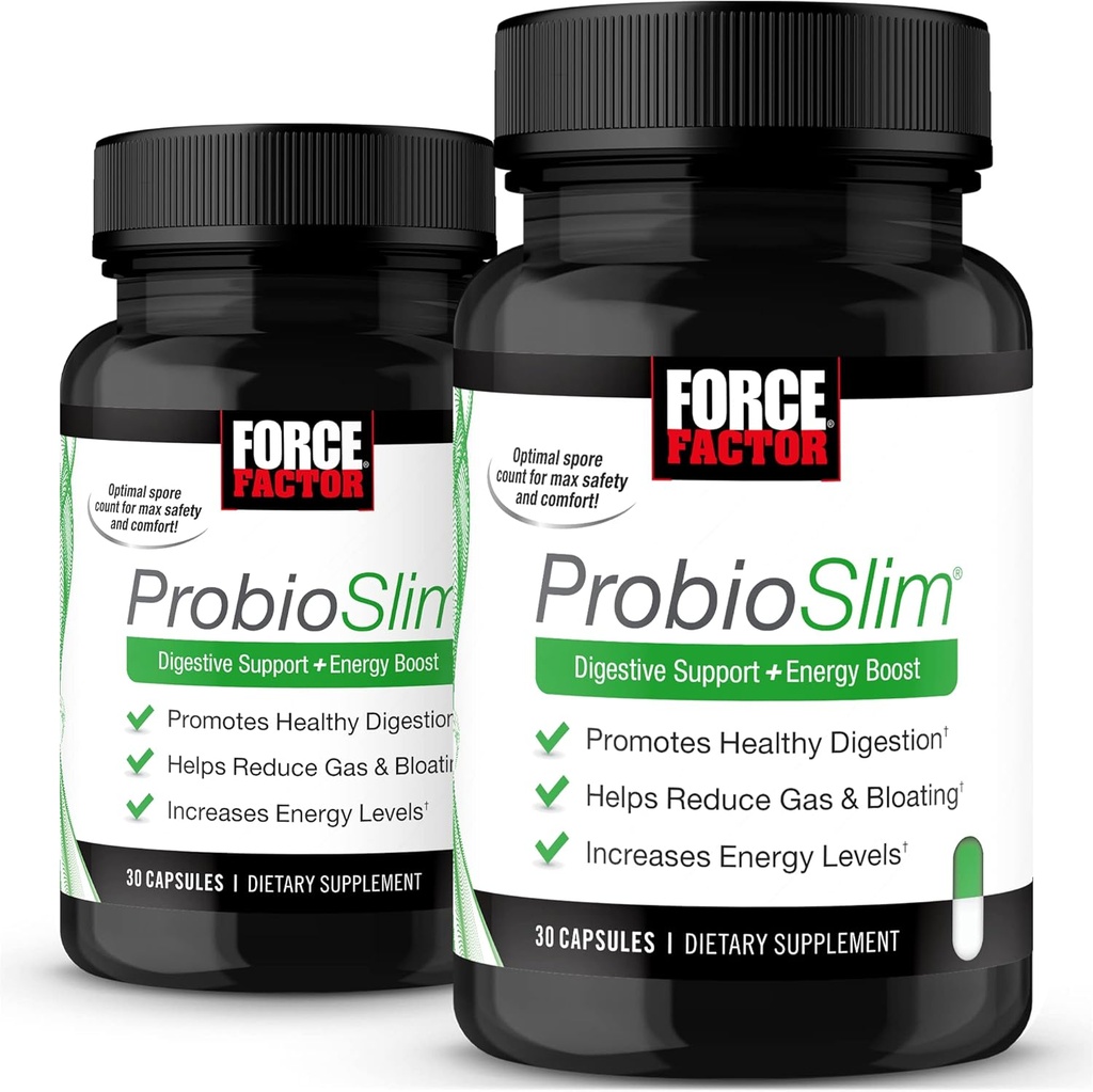 FORCE FACTOR ProbioSlim, 2-Pack, Probiotický doplnok pre ženy a mužov s probiotikami a extraktom zo zeleného čaju, Znížiť plyn, Bloating, Zápcha, Podpora Tráviace zdravie a zdravie Gut, 60 Kapsule