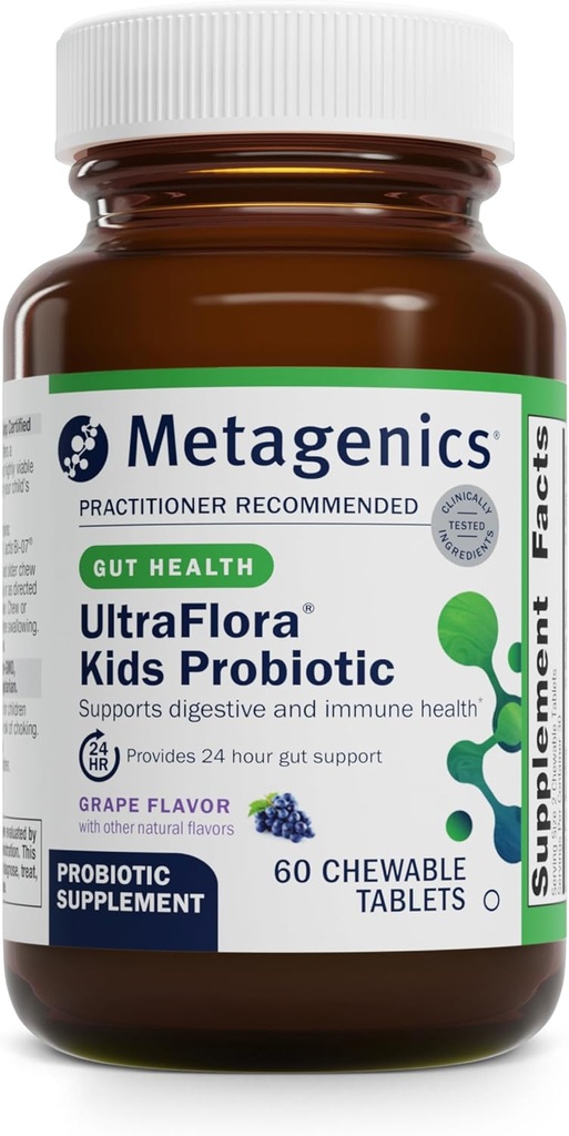 Metagenis UltraFlora Kids Probiotic - 10 milliarder CFU - Barn probiotiske blanding - Digestiv helse og immun helse* - for alder 3 og opp - 60 tabletter