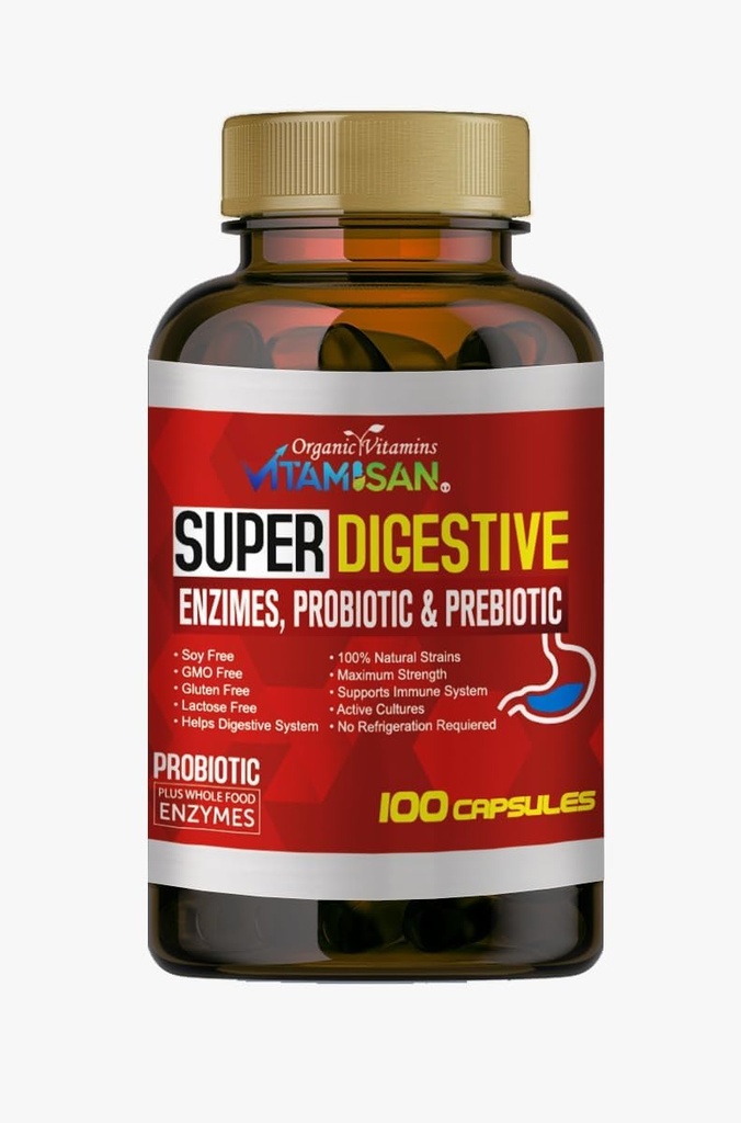 VITAMISAN Sales Biliares Digestive Enzymes Pankreaten Enzimas Digestivas probiotic and prebiotic 100 caps