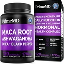 6-in-1 Orgaaniline Maca juur Ashwagandha kapslid 1710mg DHEA ja Black Pepper Fruit Extract naistele ja meestele - Black Maca lisa Stamina, Luu ja Mood Support Supplement, 120 loe