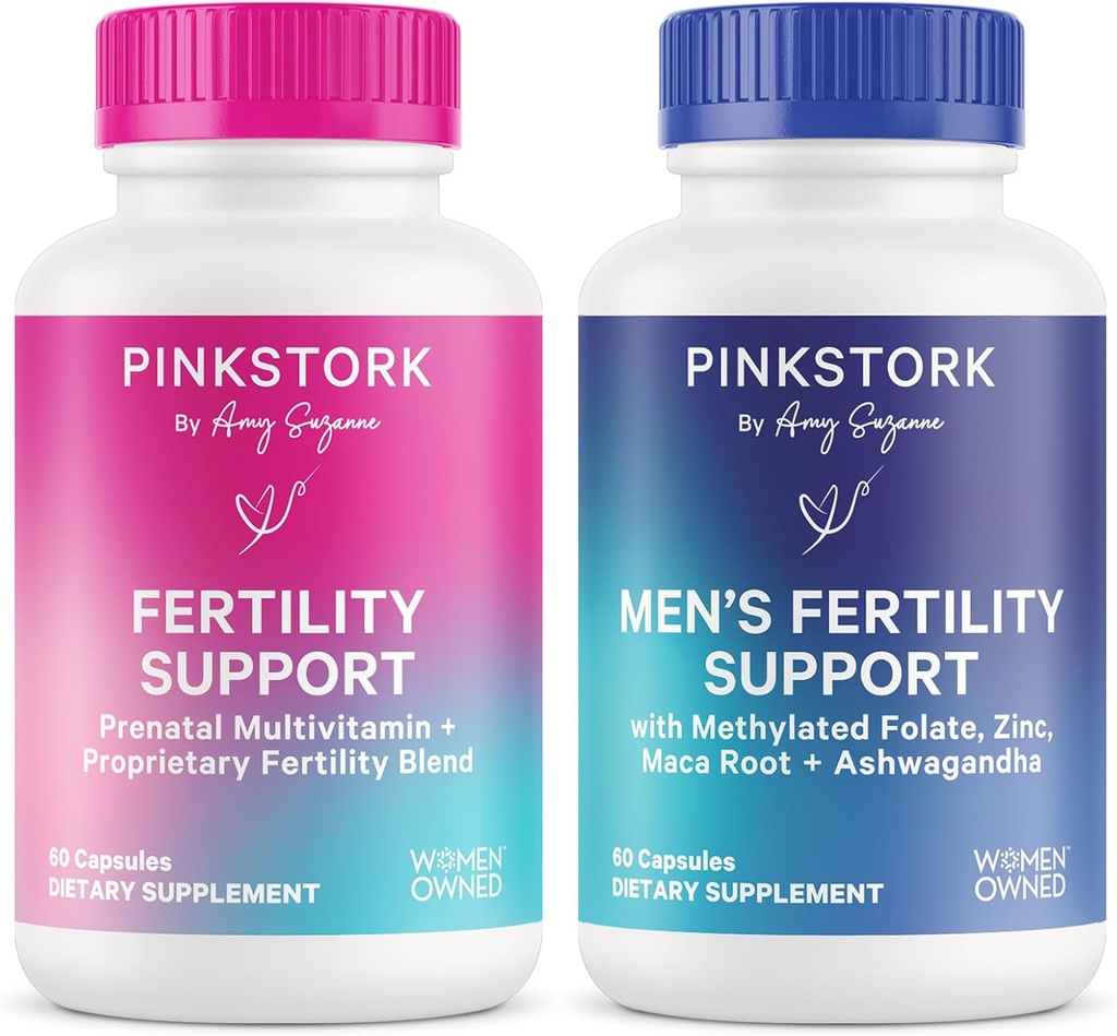 Pink Stork & Blue Stork His and Hers fertility Bundle: termékenységi kiegészítők nők, termékenységi kiegészítők férfiak, termékenységi prenatális vitamin, Vitex, Inositol, folsav, B6-vitamin, 60 kapszula